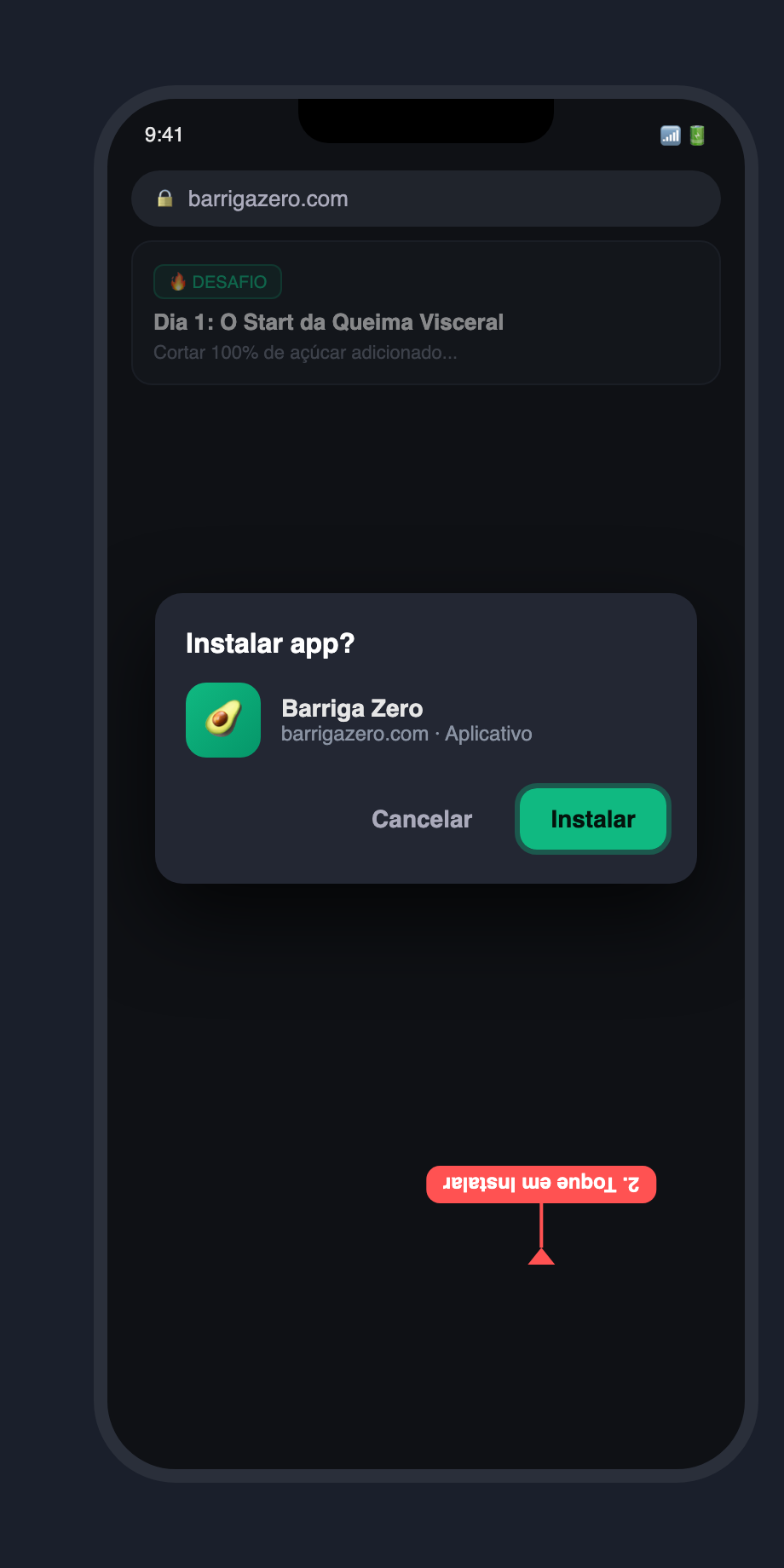 Diálogo de instalação do Chrome: toque em Instalar